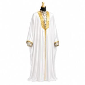 Premium White Arabian Qubba with Golden Border – Traditional Islamic Robe for Men
